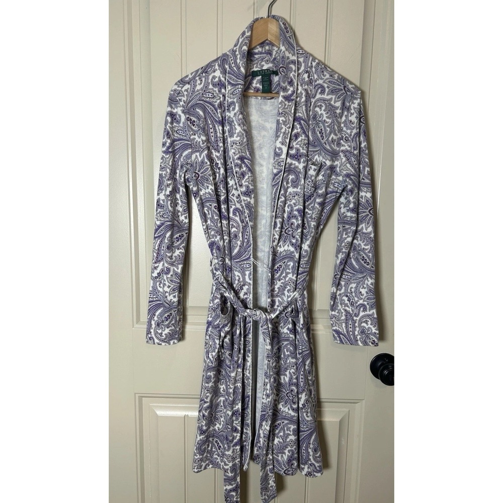 Lauren Ralph Lauren Women's Robe Sz S Purple Paisley Embroidered Logo Sleepwear